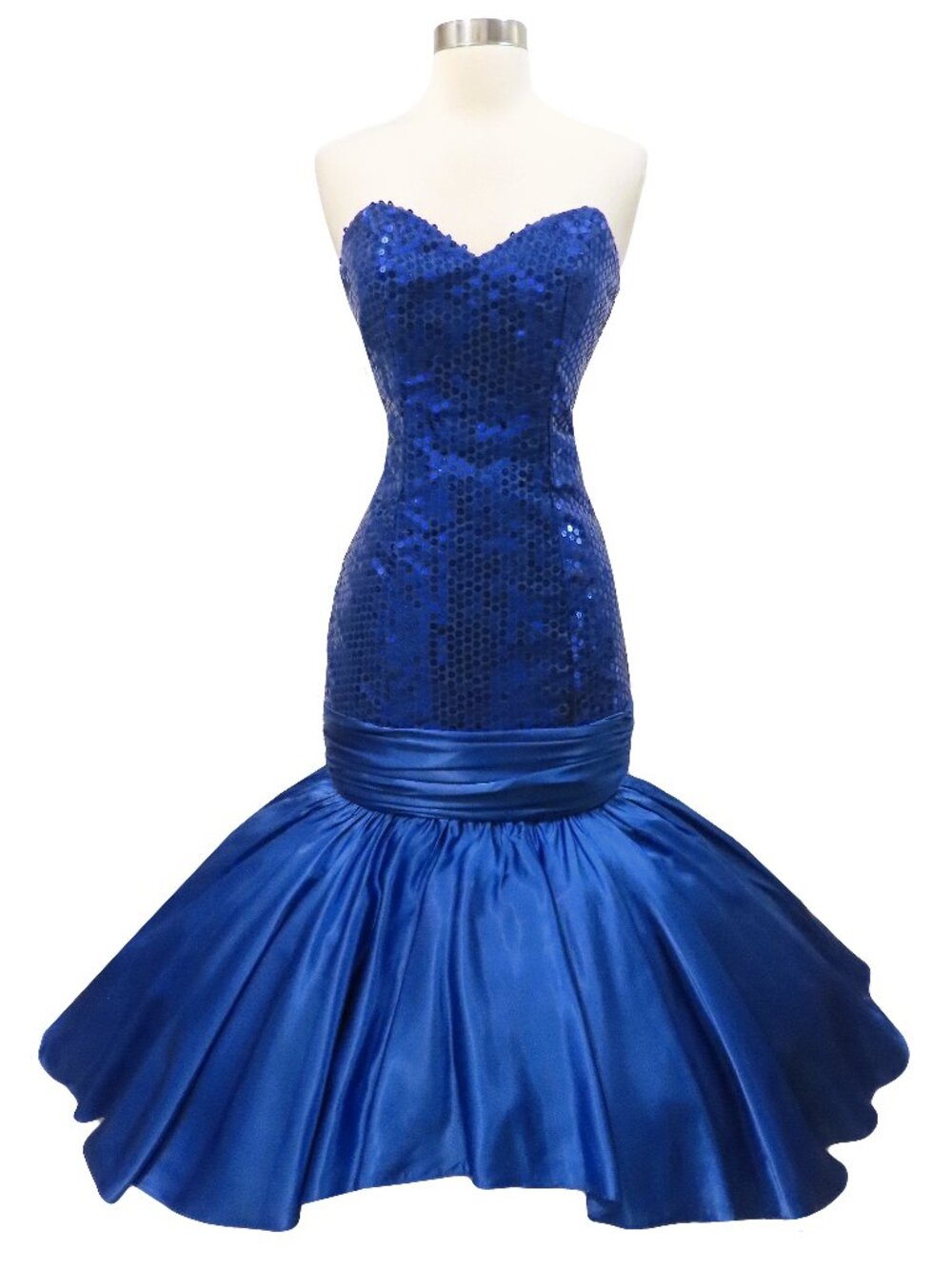 Vintage 80s Blue Sequin Strapless Mermaid Bombshell Zum Prom Gown Party Dress S